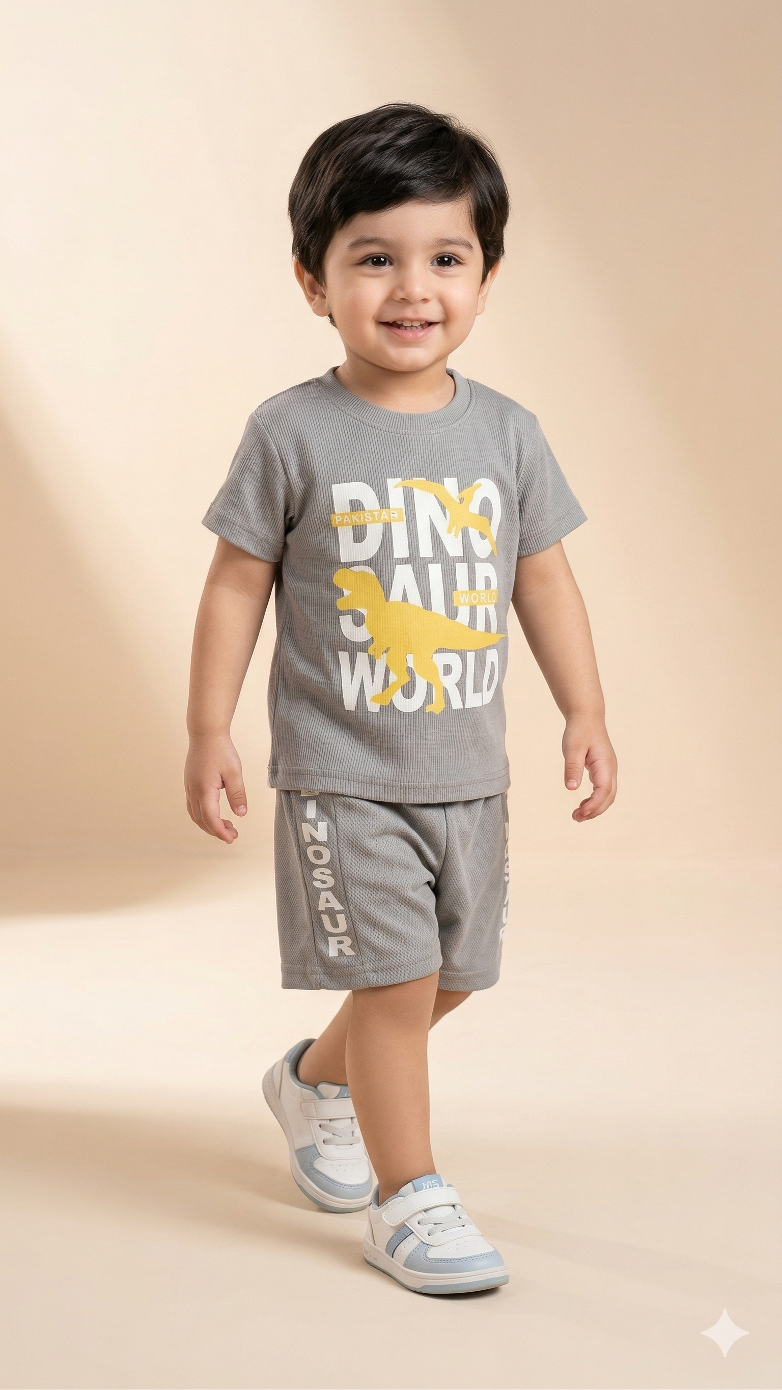 Boys Graphic T-Shirt & Shorts Set – Soft Cotton Summer Outfit (Grey)