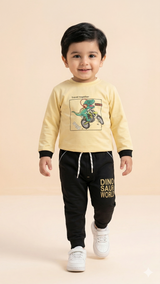 Boys Graphic Sweatshirt & Jogger Set – Soft Cotton Outfit (Yellow & Black)