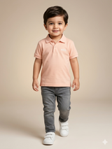 Boys Peach Polo T-Shirt – Casual Cotton Short Sleeve Top