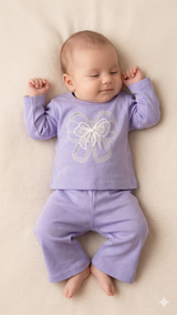 Baby Ribbed Full Sleeve Top & Pants Set – Soft Cotton Outfit (Lavender)