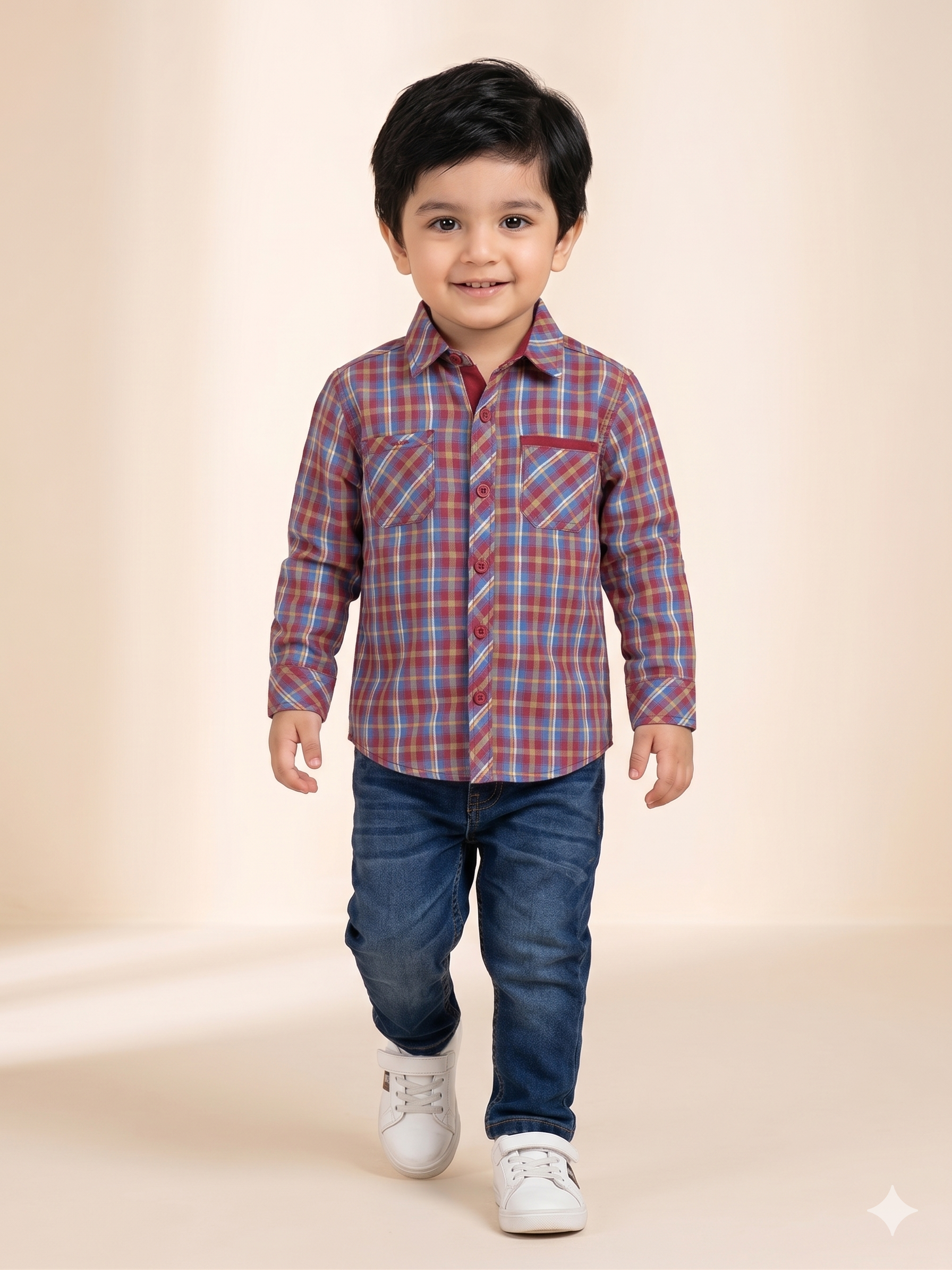 Boys Red & Blue Check Shirt – Casual Cotton Long Sleeve Top