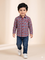 Boys Red & Blue Check Shirt – Casual Cotton Long Sleeve Top