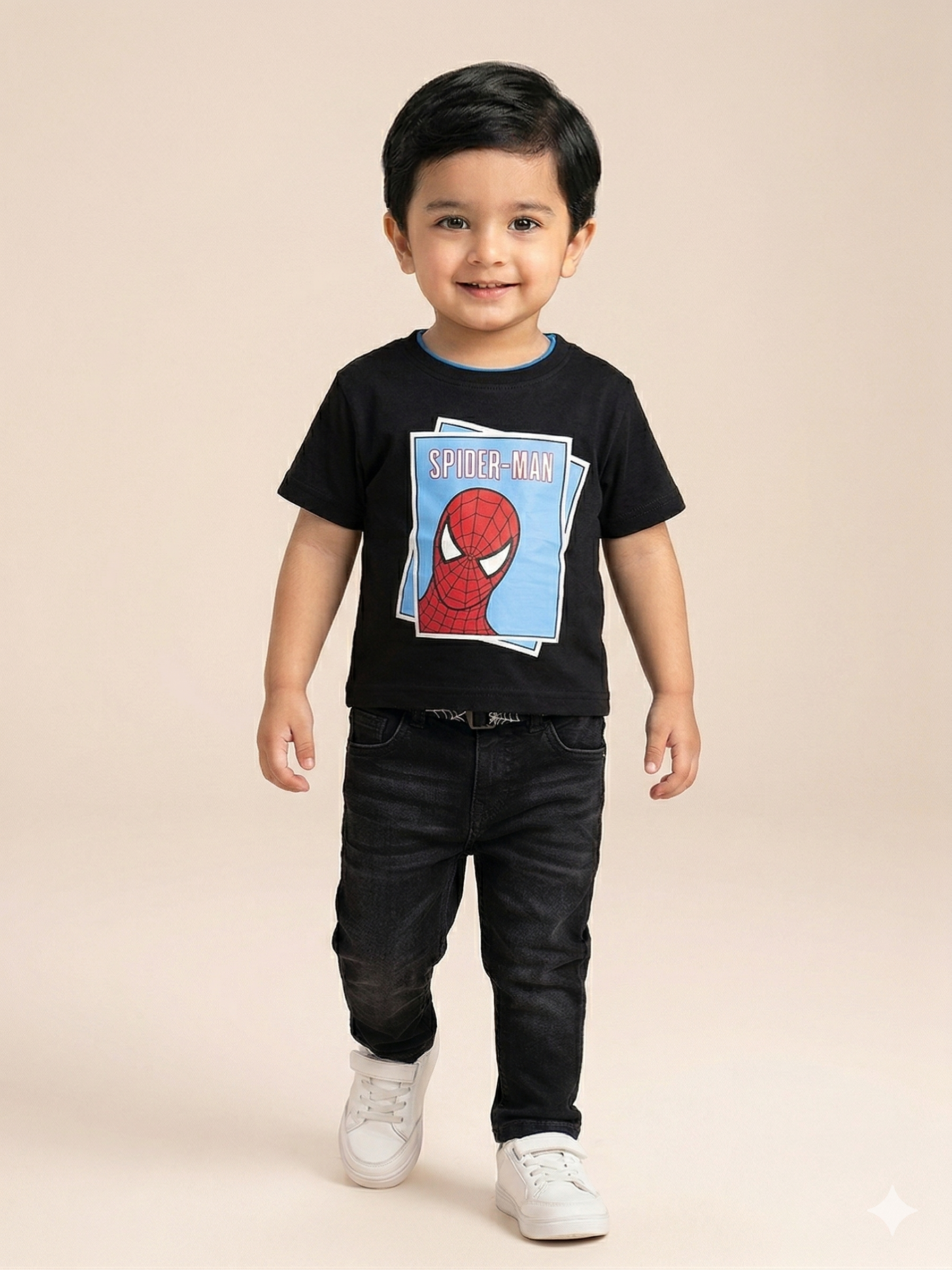 Boys Black Graphic T-Shirt – Casual Cotton Short Sleeve Top