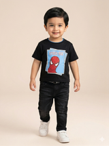 Boys Black Graphic T-Shirt – Casual Cotton Short Sleeve Top