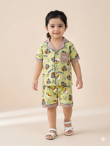 Kids Yellow Printed Shirt & Shorts Set – Casual Cotton Summer Outfit
