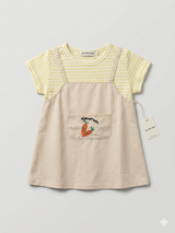 Girls Yellow T-Shirt & Beige Pinafore Dress – 2-Piece Casual Outfit