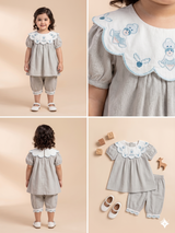 Girls Grey Embroidered Top & Trousers Set – Casual Cotton Outfit