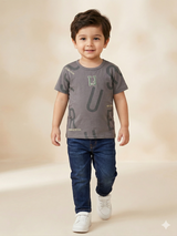 Boys Grey Printed T-Shirt – Casual Cotton Short Sleeve Top