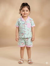 Kids Pastel Printed Shirt & Shorts Set – Casual Cotton Summer Outfit