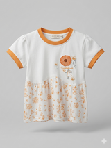 Kids White & Orange Printed T-Shirt – Soft Cotton Casual Tee