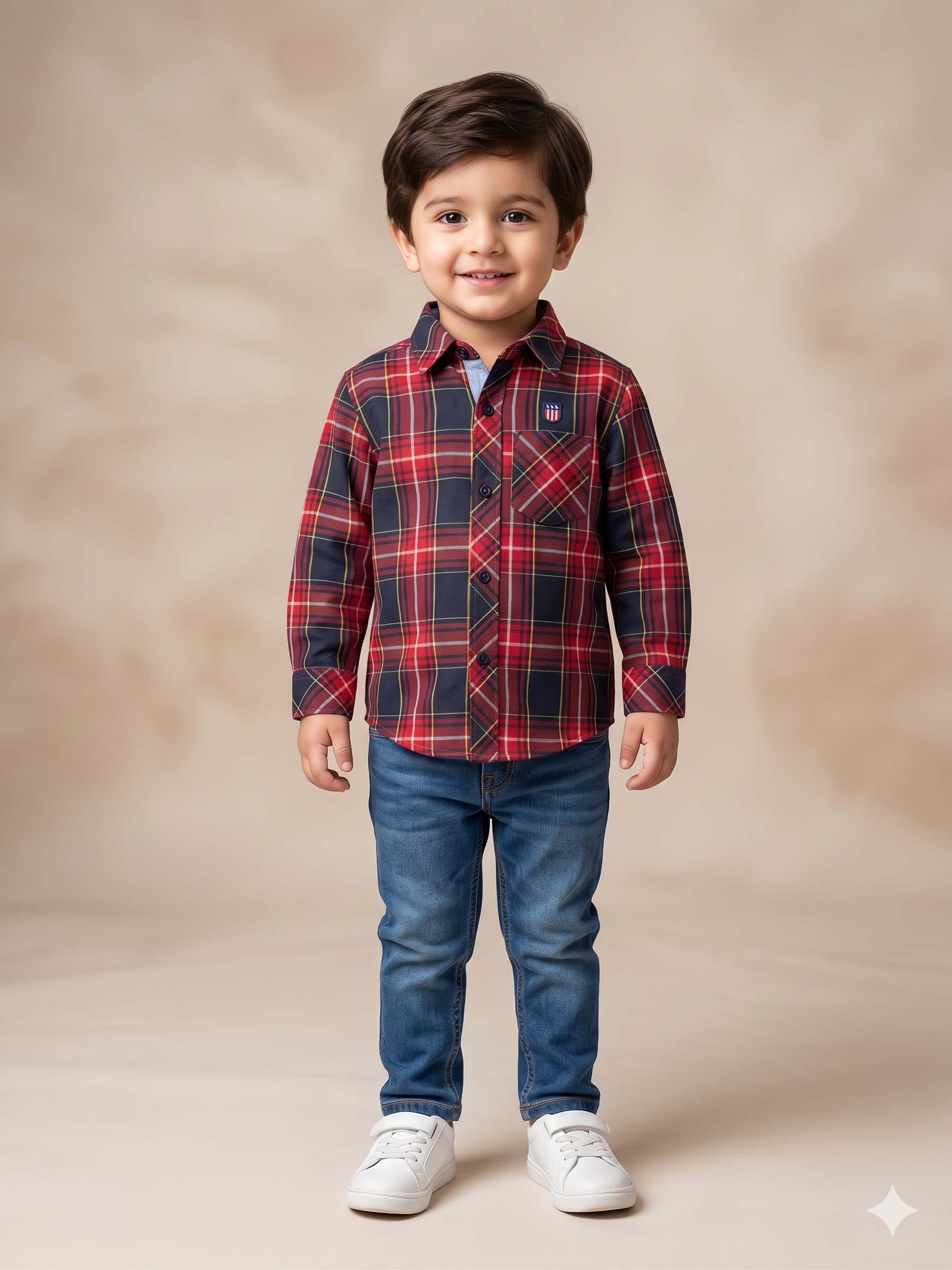 Boys Red & Black Check Shirt – Casual Cotton Long Sleeve Top