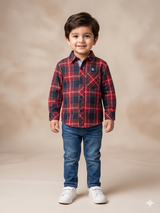 Boys Red & Black Check Shirt – Casual Cotton Long Sleeve Top