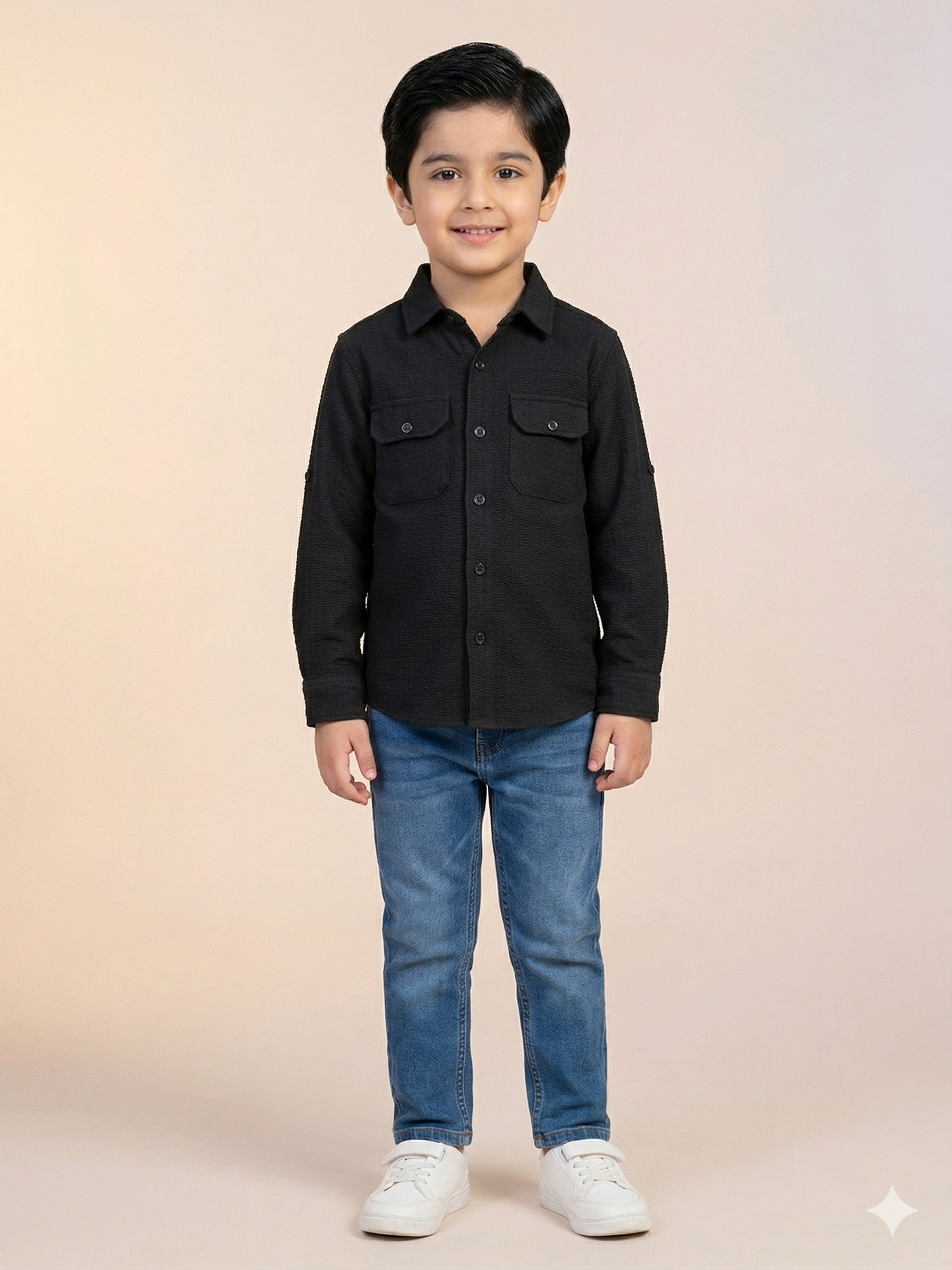 Boys Black Casual Cotton Shirt – Long Sleeve Premium Kids Shirt