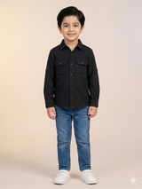 Boys Black Casual Cotton Shirt – Long Sleeve Premium Kids Shirt