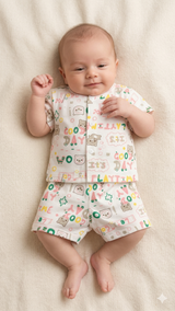 Baby Printed Sleeveless Romper – Soft Cotton Summer Outfit (White Multi Print)