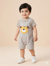 Boys Grey Dungaree & Striped T-Shirt Set – Casual Cotton Summer Outfit