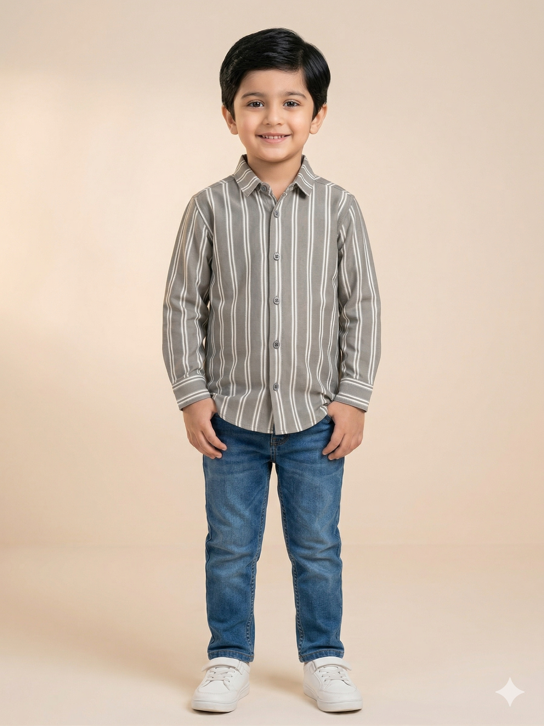 Boys Grey Striped Casual Shirt – Long Sleeve Premium Kids Shirt