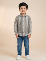 Boys Grey Striped Casual Shirt – Long Sleeve Premium Kids Shirt