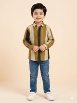 Boys Mustard & Black Striped Casual Shirt – Long Sleeve Stylish Kids Shirt