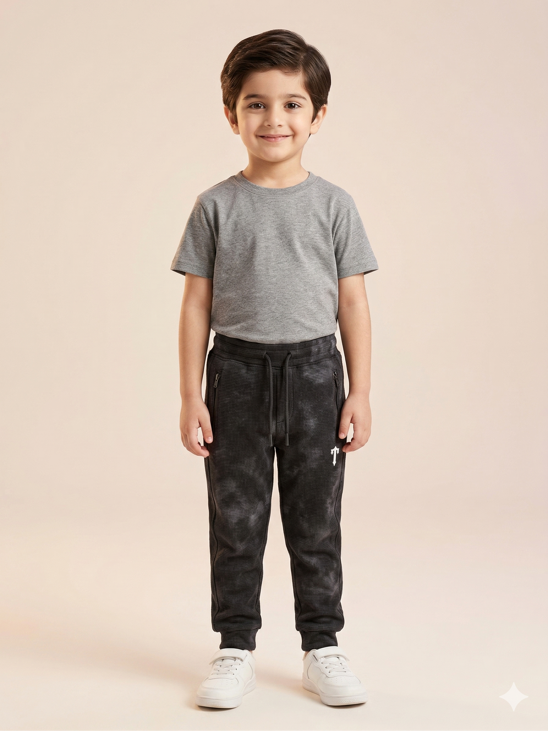 Boys Printed Jogger Pants – Cotton Casual Bottom (Black)