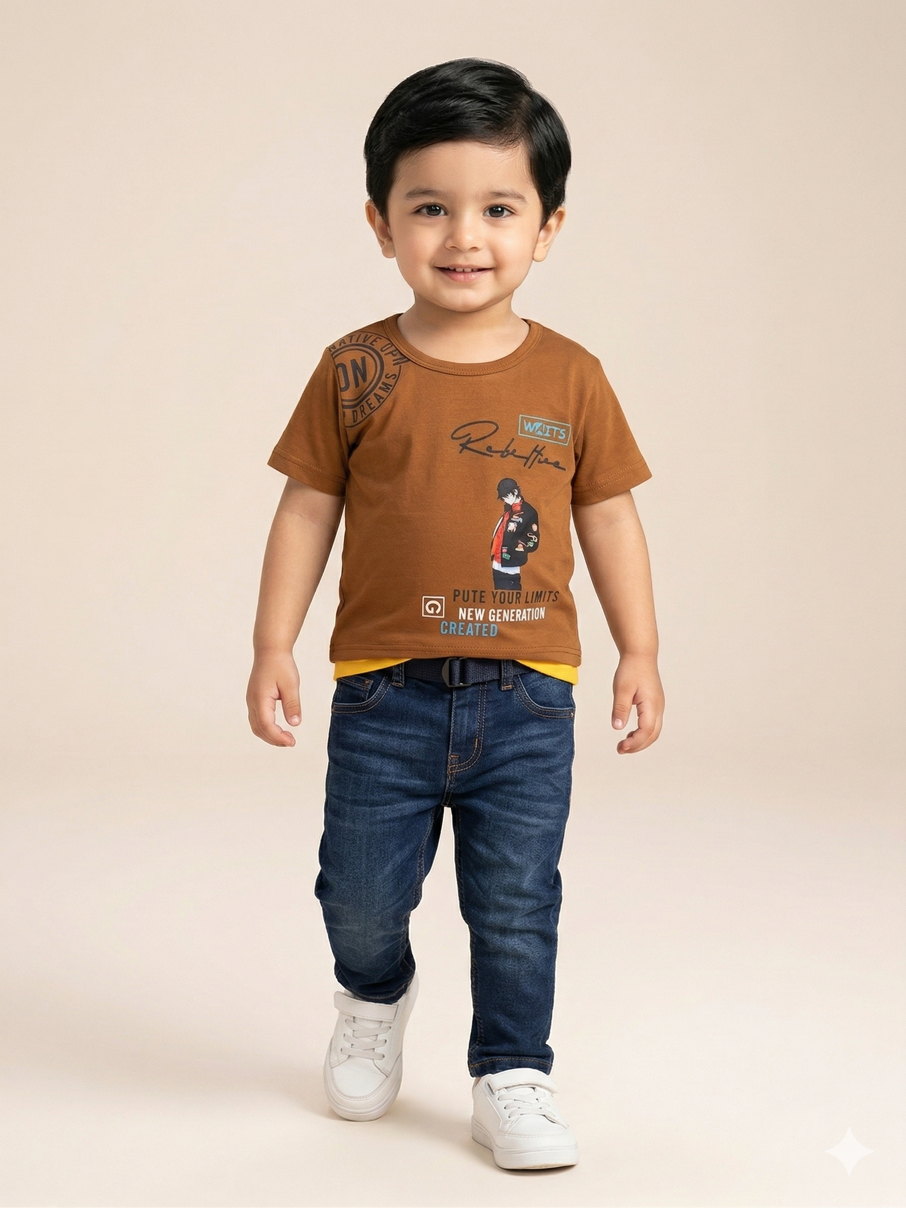 Boys Brown Graphic T-Shirt – Casual Cotton Short Sleeve Top