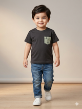 Boys Charcoal Grey Pocket T-Shirt – Casual Cotton Short Sleeve Top