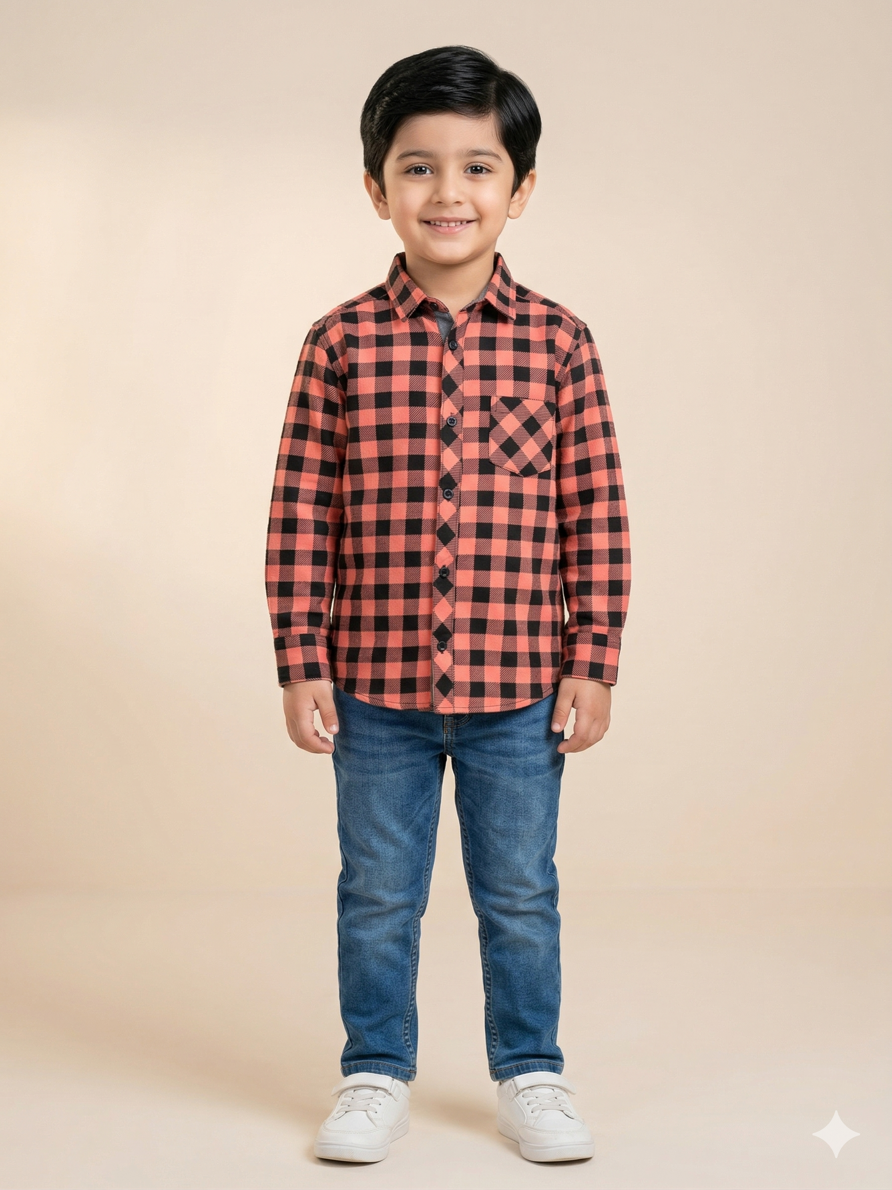 Boys Red & Black Check Casual Shirt