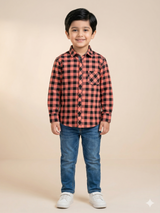 Boys Red & Black Check Casual Shirt