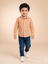 Boys Peach Casual Shirt – Cotton Long Sleeve Top