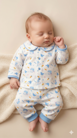 Baby Printed Full Sleeve Romper Set – Soft Cotton Outfit (Blue Multi Print)