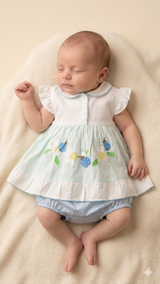 Baby Girl Floral Dress – Soft Cotton Summer Outfit (White & Green)