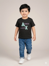Boys Black Minimal Graphic T-Shirt – Casual Cotton Short Sleeve Top