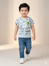 Boys Grey Printed T-Shirt – Casual Cotton Short Sleeve Top