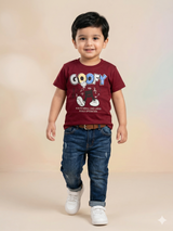 Boys Maroon “Sporty” Graphic T-Shirt – Casual Cotton Short Sleeve Top