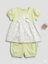 Girls Yellow Peplum Top & Shorts Set – 2-Piece Summer Outfit