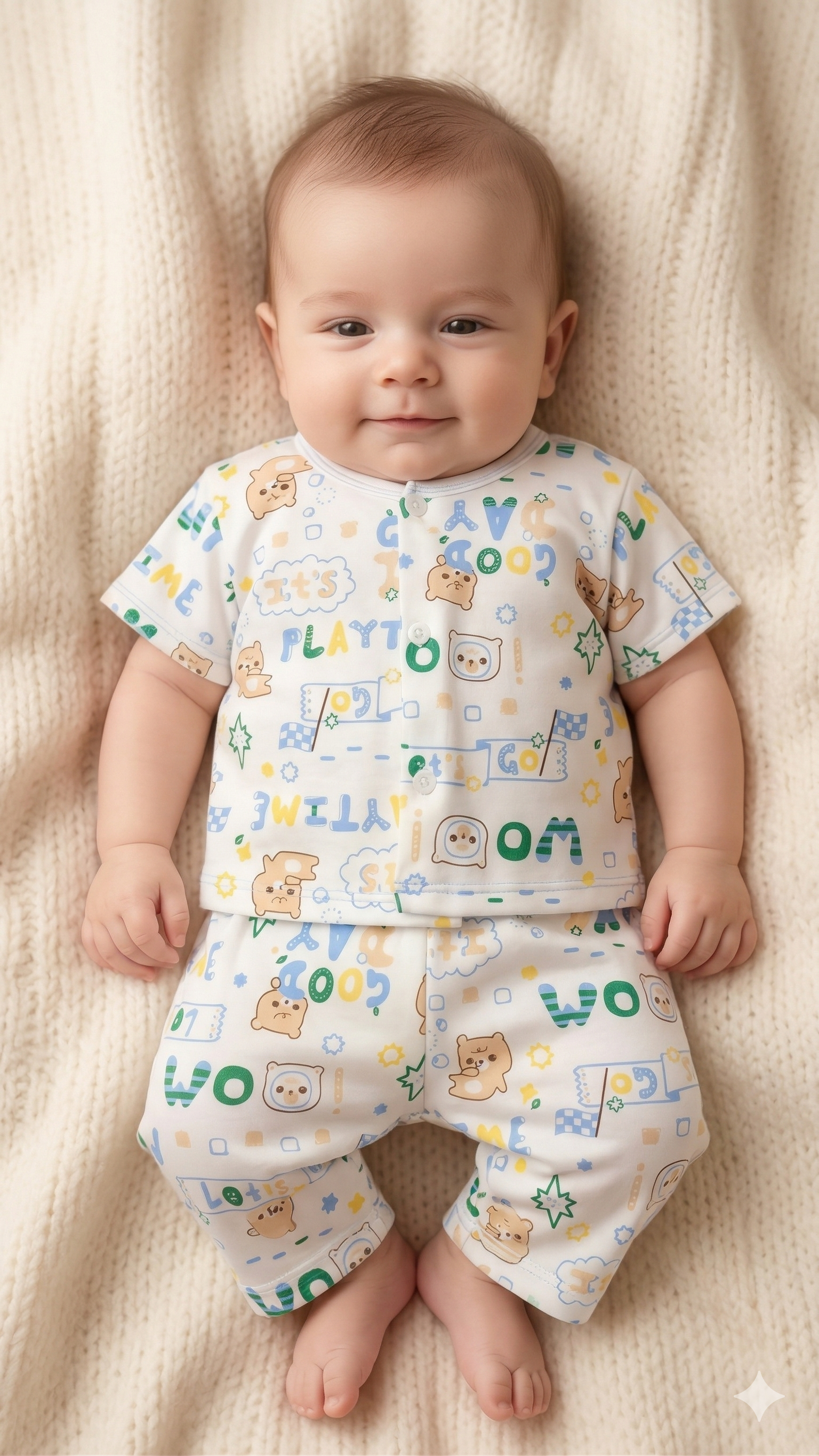 Baby Printed Short Sleeve Romper – Soft Cotton Bodysuit (White Multi Print)