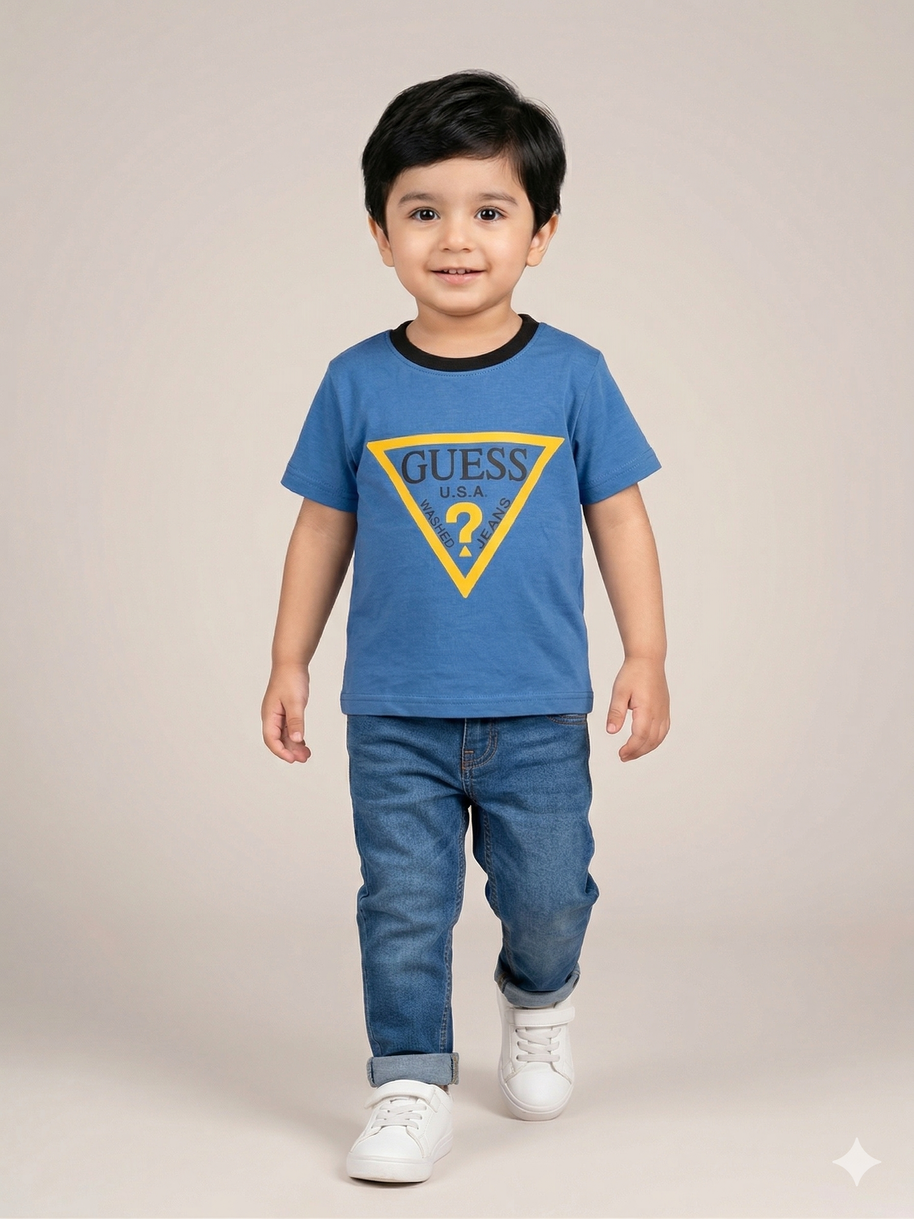 Boys Blue Triangle Graphic T-Shirt – Casual Cotton Short Sleeve Top