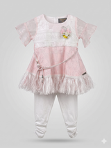 Girls Fancy Frill Top & White Leggings Set – Pink Premium Style
