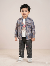 Boys Printed Shirt, Graphic T-Shirt & Jeans 3-Piece Set – Casual Cotton Outfit