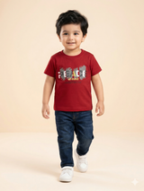 Boys Red Graphic T-Shirt – Casual Cotton Short Sleeve Top