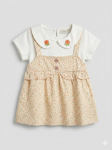 Girls Layered Pinafore Style Dress – Cream & Peach Printed Frock
