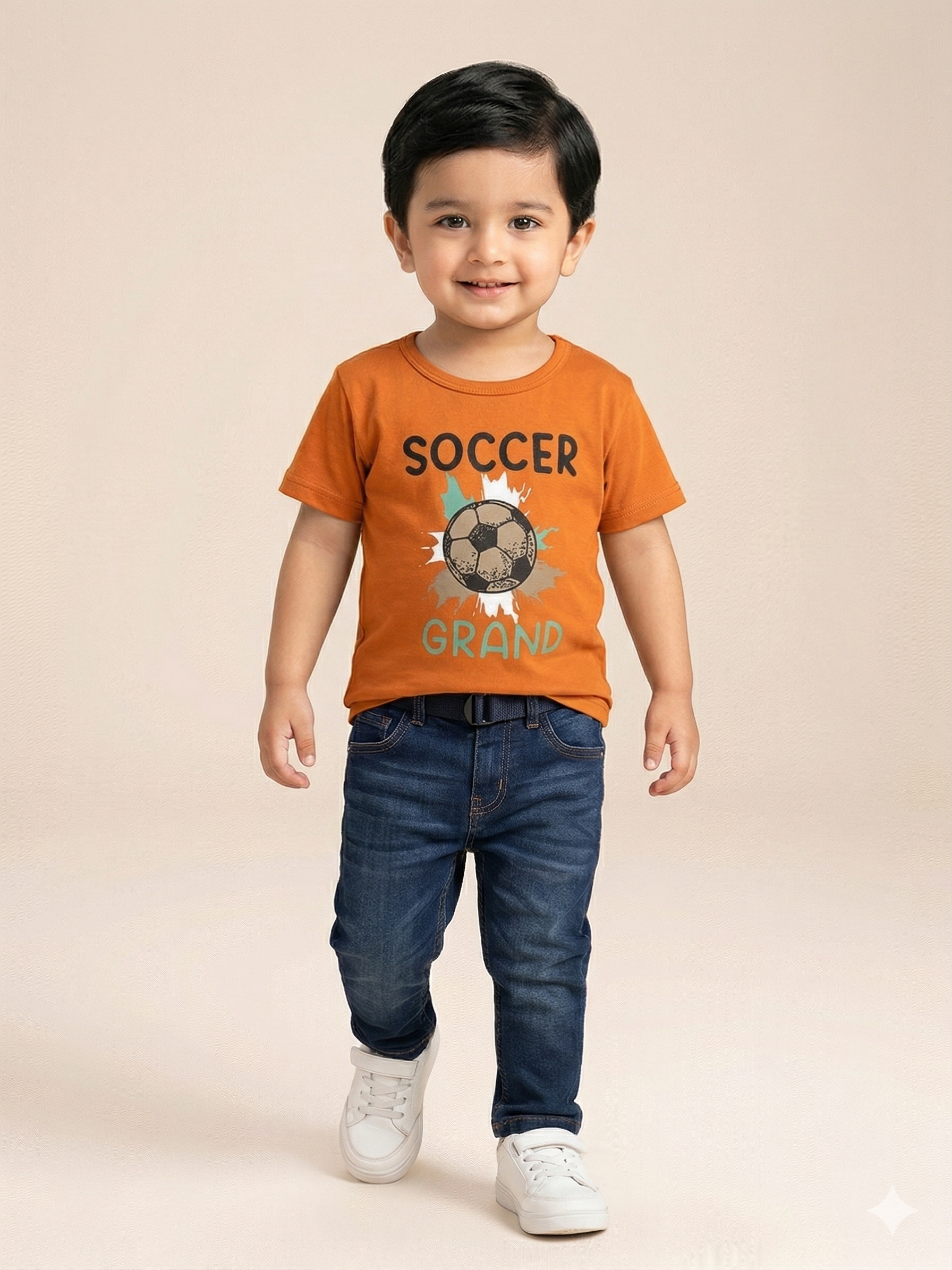 Boys Orange “Soccer” Graphic T-Shirt – Casual Cotton Short Sleeve Top