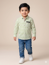 Boys Green Striped Shirt – Casual Cotton Long Sleeve Top