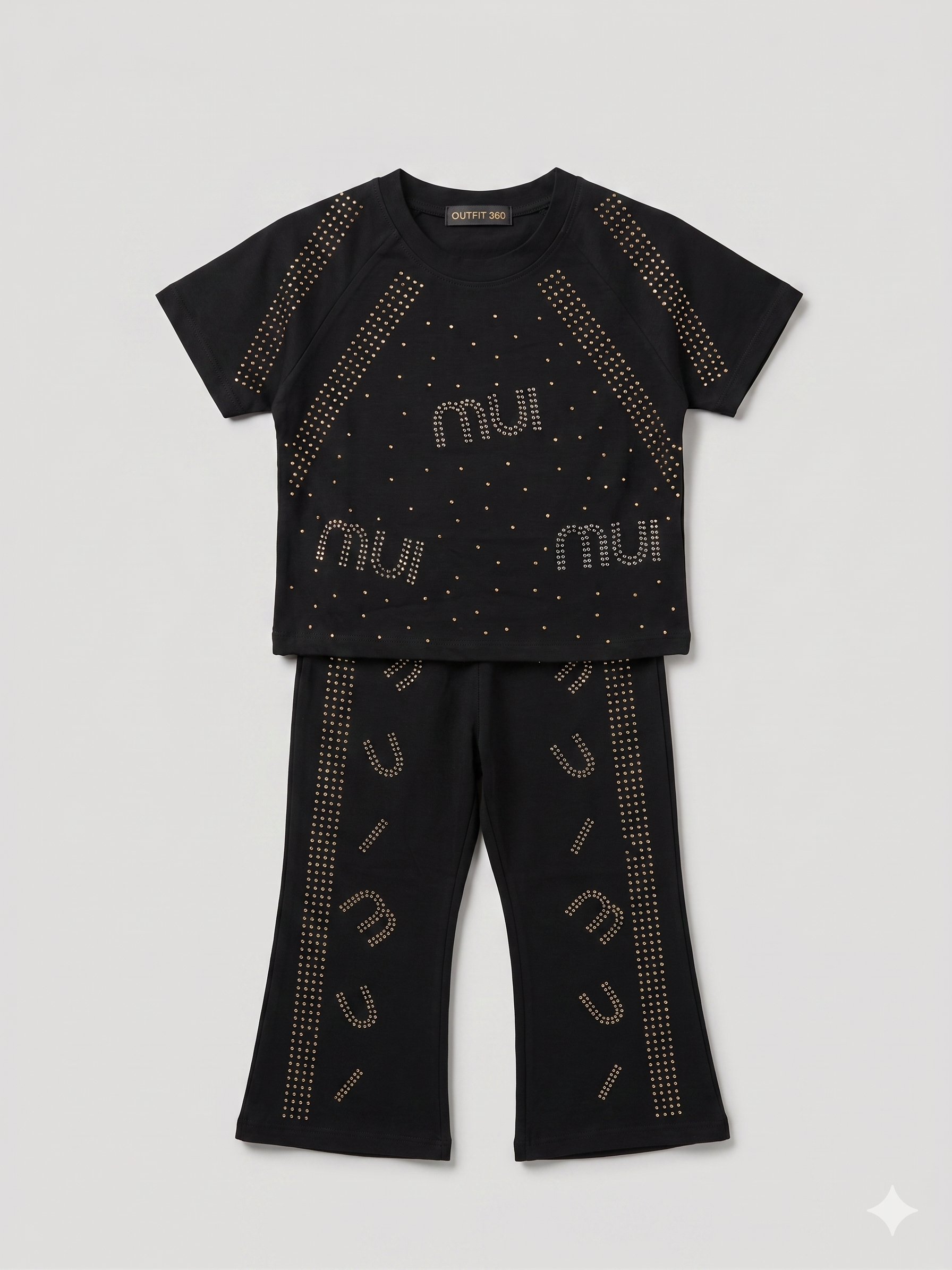 Girls  T-Shirt & Printed Pants Set – Black 2-Piece Outfit