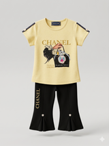 Girls “Champion” Graphic T-Shirt & Black Pants Set – 2-Piece Casual Outfit