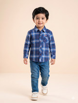 Boys Blue Check Shirt – Casual Cotton Long Sleeve Top