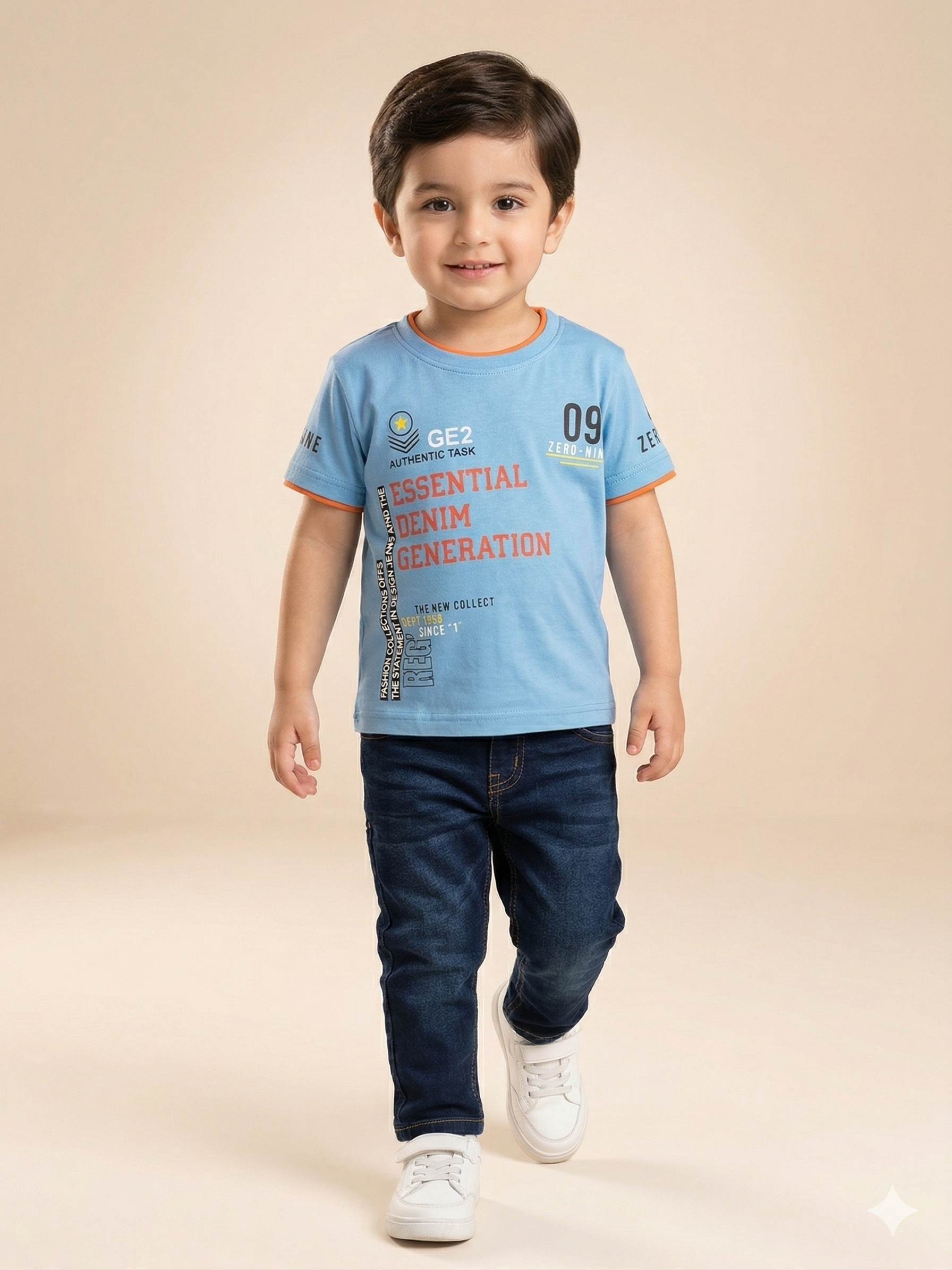 Boys Sky Blue Graphic T-Shirt – Casual Cotton Short Sleeve Top