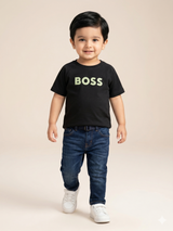 Boys Black “BOSS” Graphic T-Shirt – Casual Cotton Short Sleeve Top