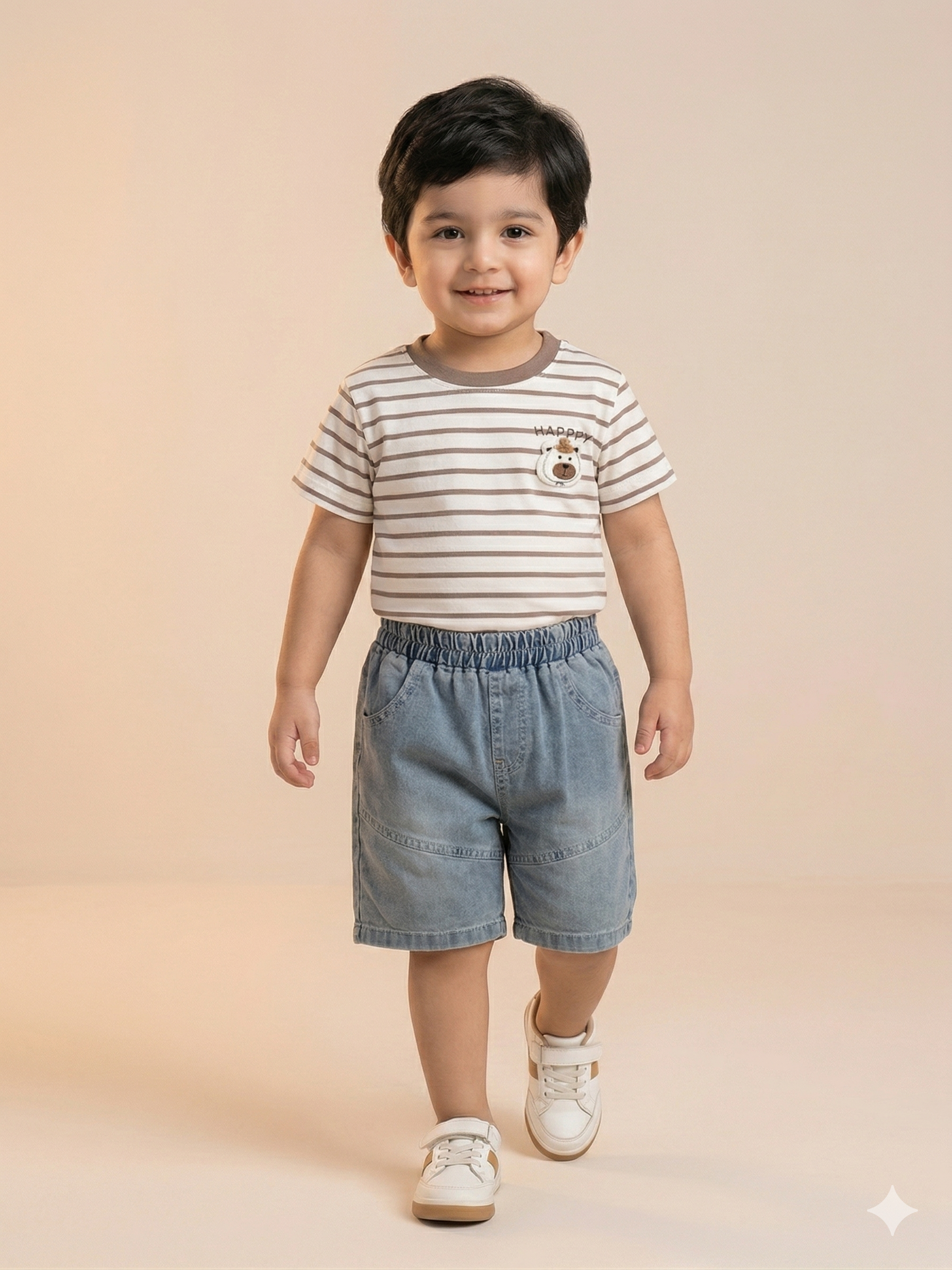 Boys Striped T-Shirt & Blue Shorts Set – Casual Cotton Summer Outfit