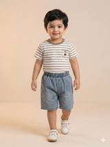 Boys Striped T-Shirt & Blue Shorts Set – Casual Cotton Summer Outfit